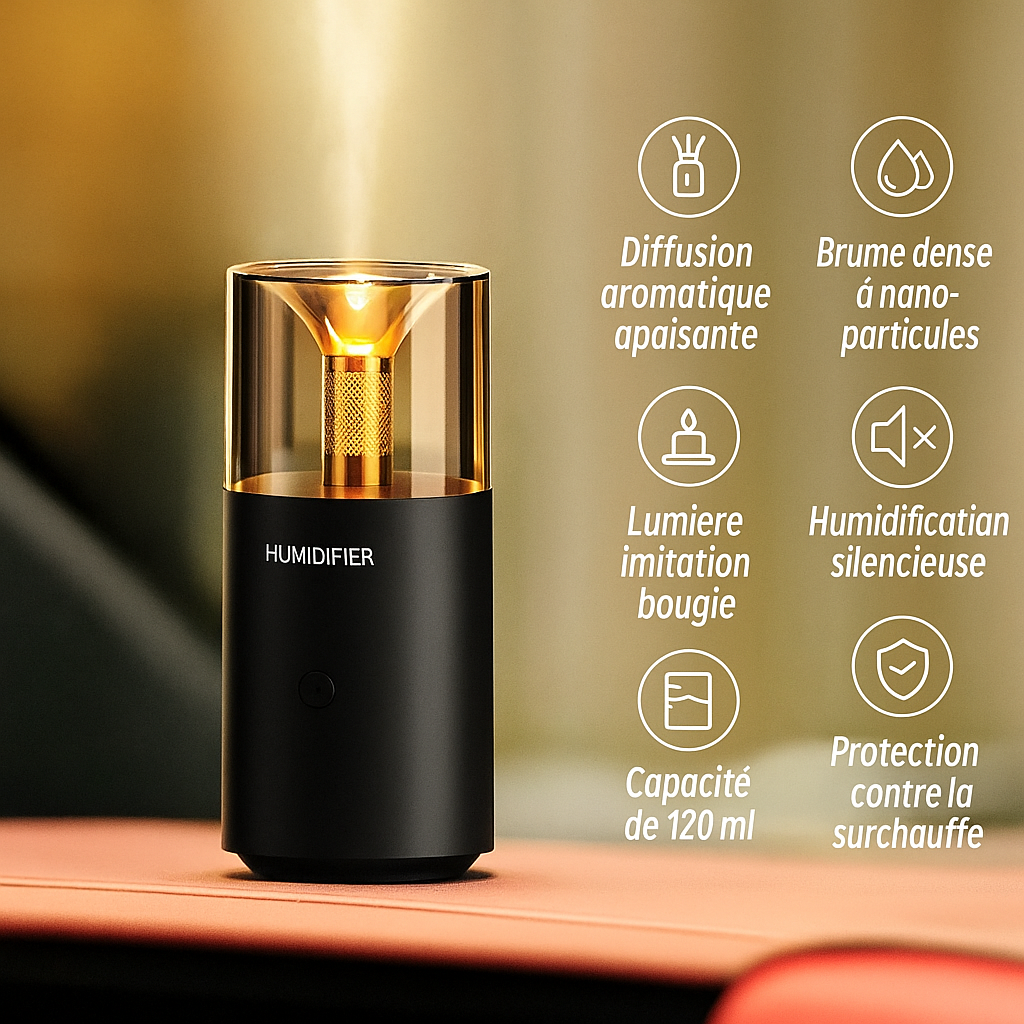 Diffuseur d’Huiles Essentielles AURALIA – Design Bougie avec Lumière Apaisante